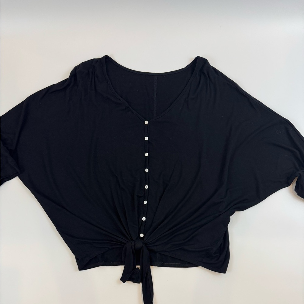 Women’s small Black Button-Down Tie-Front Bat wing  Top